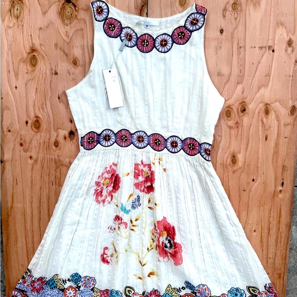LePage White Dress with Floral Accents
